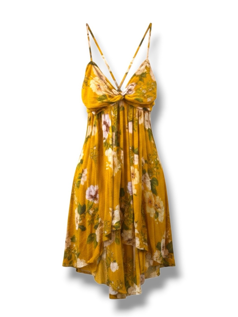Free People Mirage Tunic Mini Dress in Gold Yellow Floral Size M